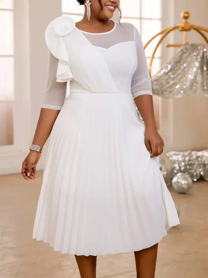 Elegantné biele šaty pre ženy skladané voláre kvetiny tylové rukávy Patchwork elegantné príležitosti africké svadobné narodeniny