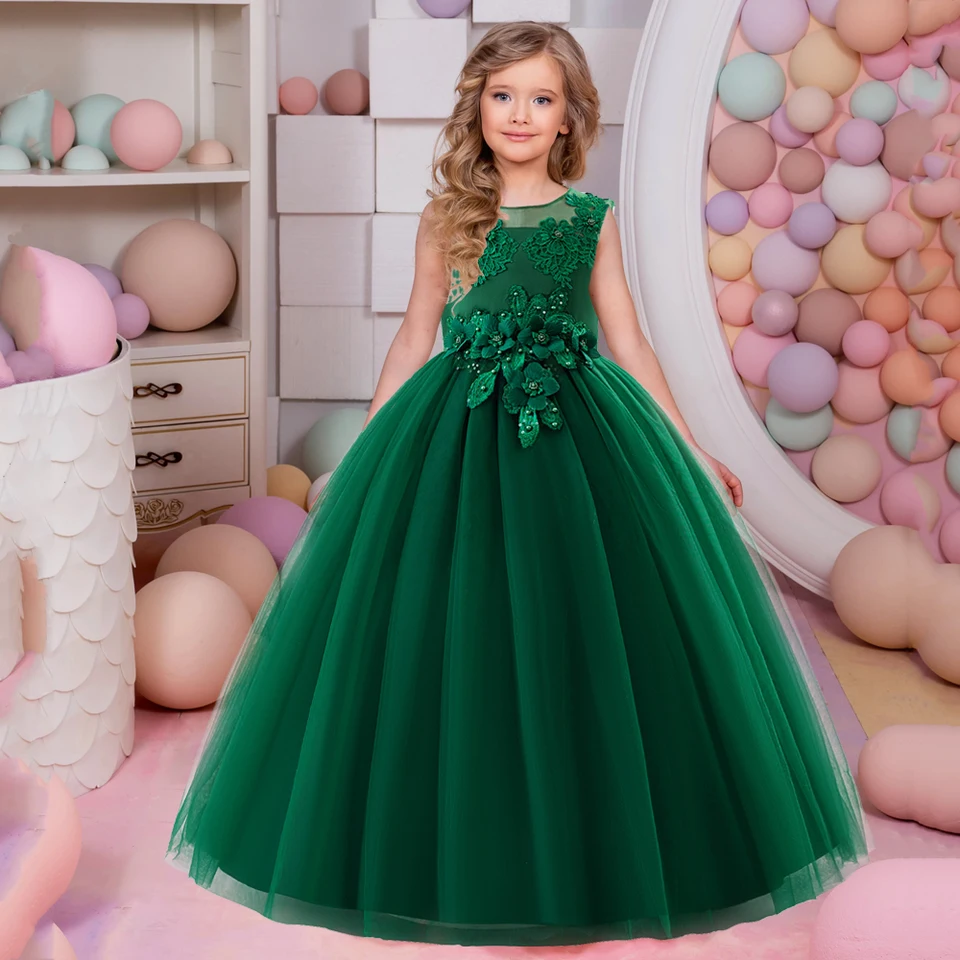 Elegantné deti vianočné večierky pre dievčatá Kostýmy Detské kostýmy čipky kvetinové dievča družičky družičky dospievajúci svadobný večer Vestidos