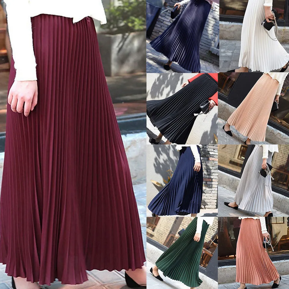 Elegantné dlhé sukne dámske vintage pírené midi dlhé sukne Žena Kórejský príležitostný pásový šifónový šifón sukne Jupe Faldas Mujer
