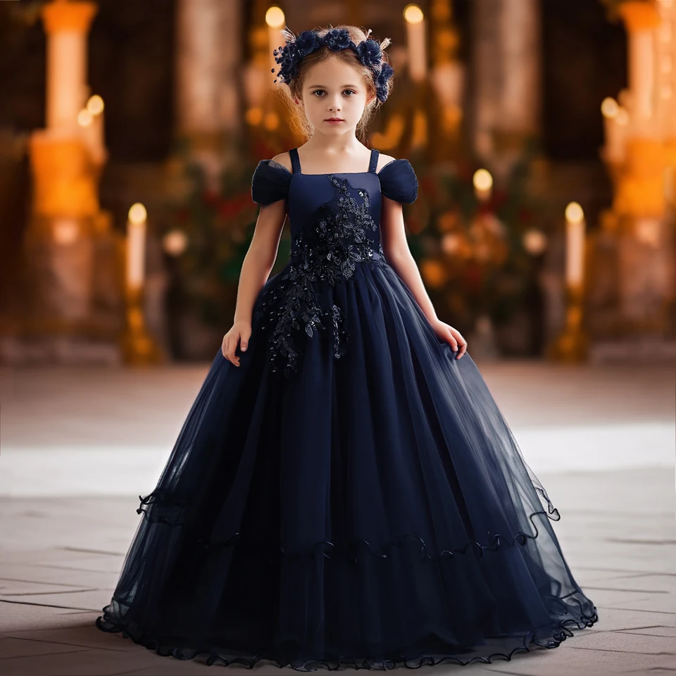 Elegantné dospievajúce dievčatá narodeninové oslavy šaty princezná čipkované aplikácie družičky kvetinové šaty pre svadobné deti formálne ples dlhé šaty