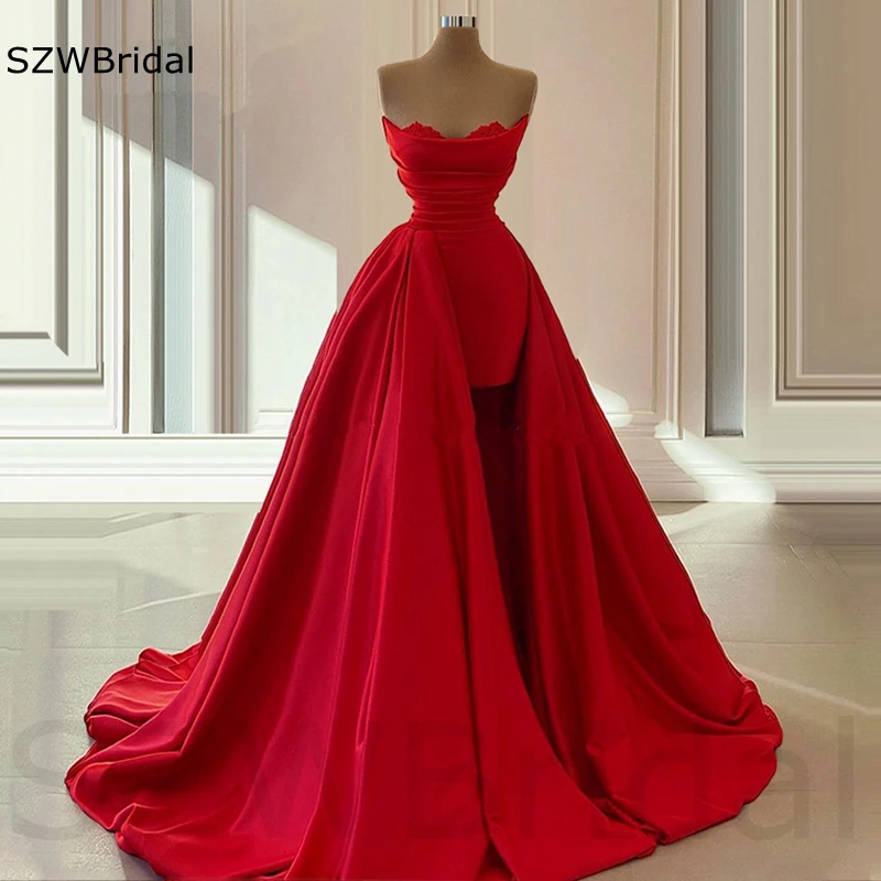 Elegantné dubajské formálne šaty večierky dlhé rúcho de soiree africké červené ples šaty žien bez ramienok 2025 arabské večerné šaty