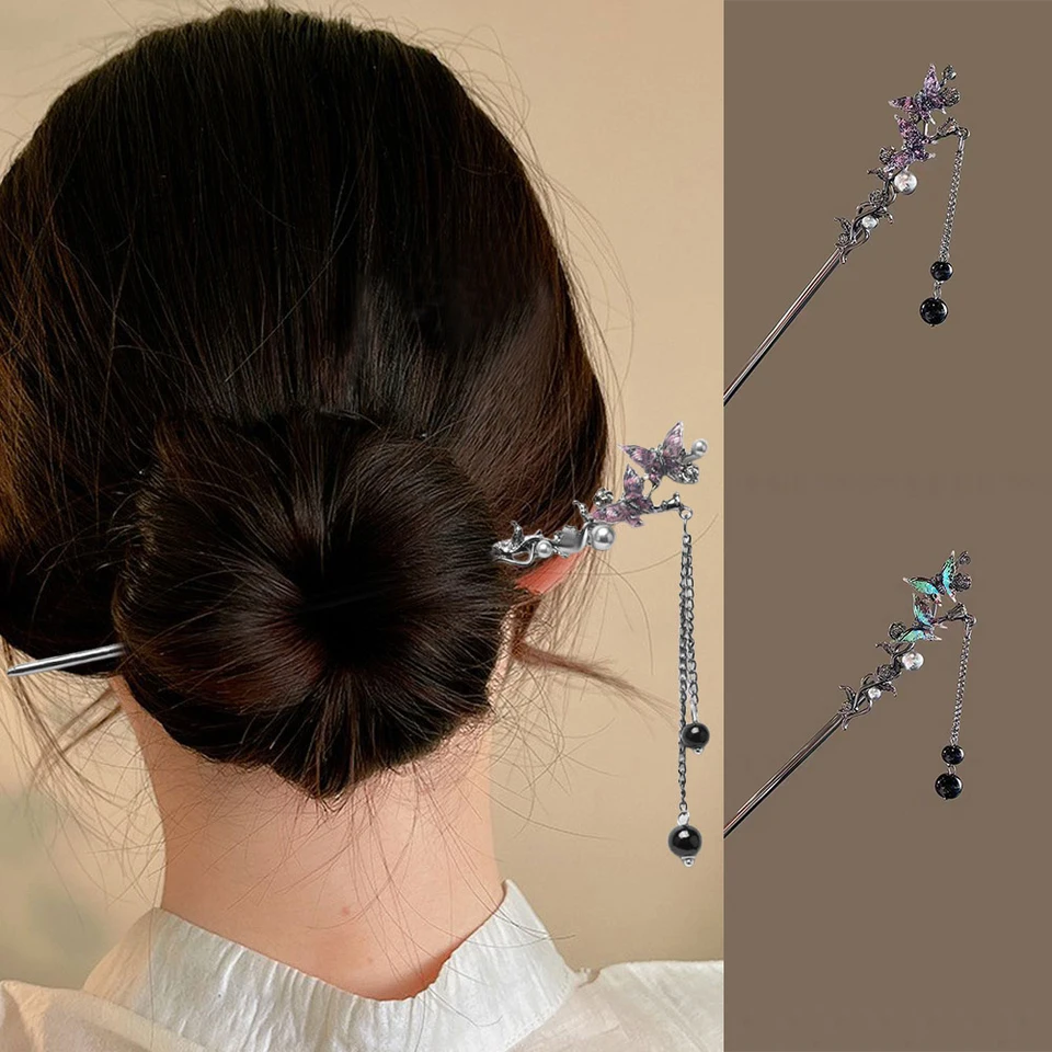 Elegantné dvojité motýľové strapce vlásenky vhodné pre sukne s konskými sukňami a Cheongsam Hairpins Prázdniny Darčeky Cosplay doplnky