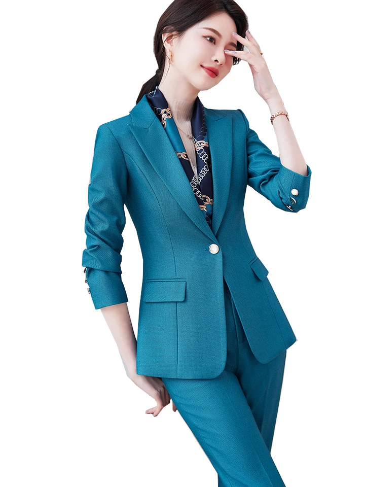 Elegantné dámske nohavičky Formálne sako a nohavice Purple modrá čierna solídna ženská obchodná práca Work Wear 2 -Peting Set