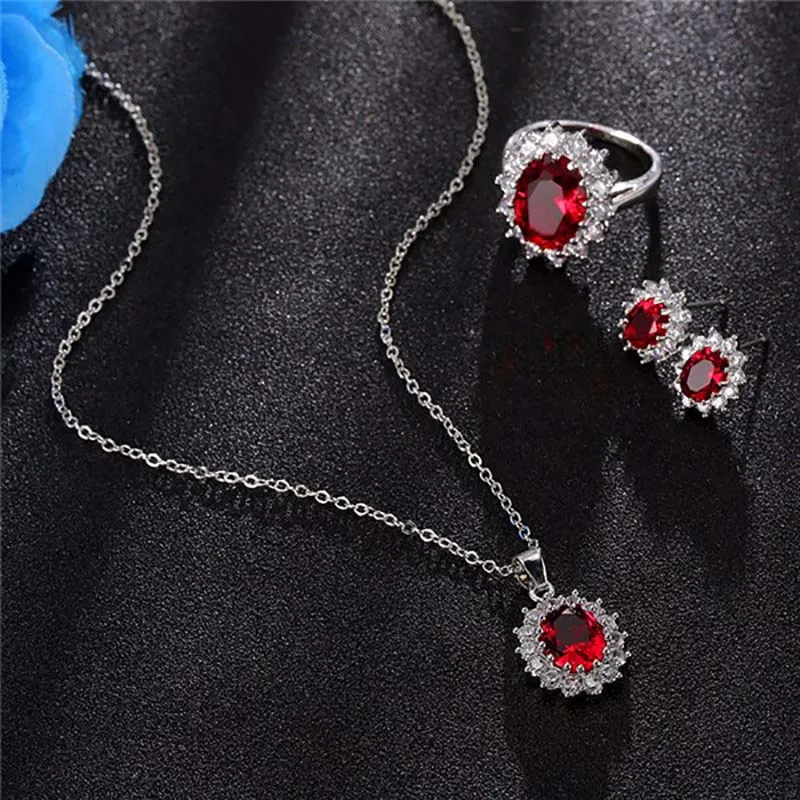 Elegantné európske a americké kráľovné zafírové šperky náhrdelníkových náušníc Ring Zirkón Šperky pre ženy darček