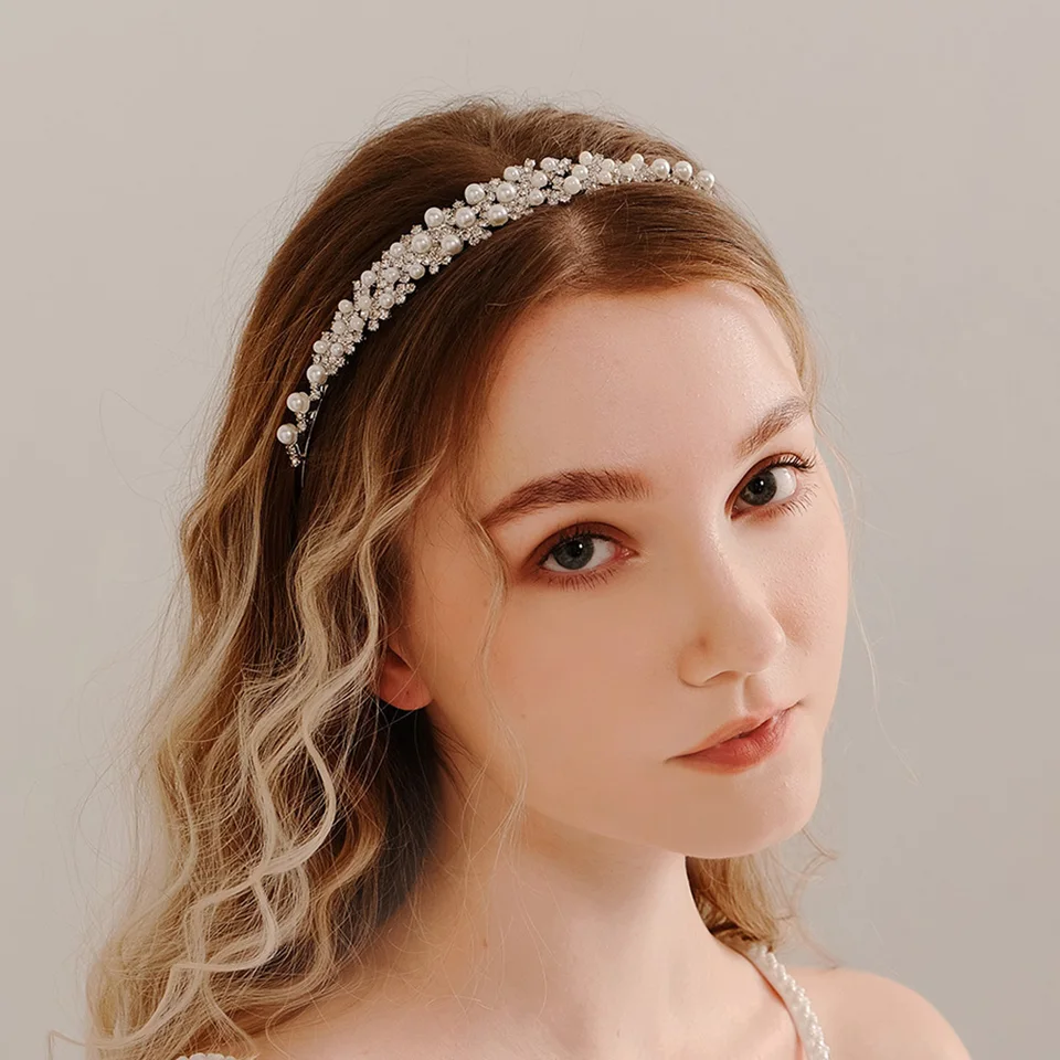 Elegantné kamienky Pearl Headbands for Women Girl Ručne vyrobené jednoduché kvetinové vlasové pásma Wave Retro Hairhoop Headdress Príslušenstvo