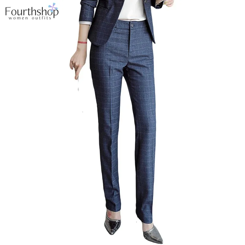 Elegantné kockované nohavice Ženy Business Work Office Lady Uniformné formálne nohavice oblečenie nohavice Žena jeseň zima 2021 móda