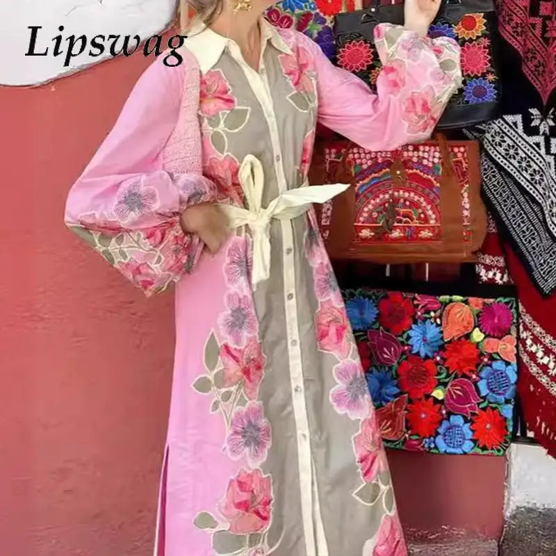 Elegantné košeľové šaty s dlhým rukávom Lady Príležitostné single Breast Linen Dress 2025 Spring Fashion Fashion Folalt Loose Party Dress Ženy