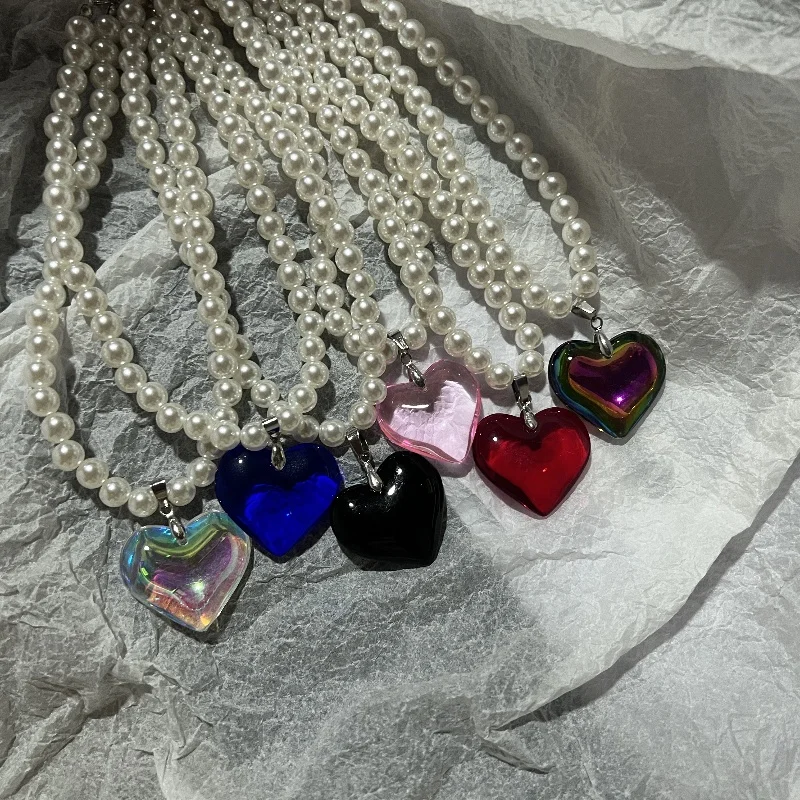Elegantné milostné srdce Prívesok náhrdelník pre ženy Y2K Jewelry Gollares Sladkovodný perlový šatk