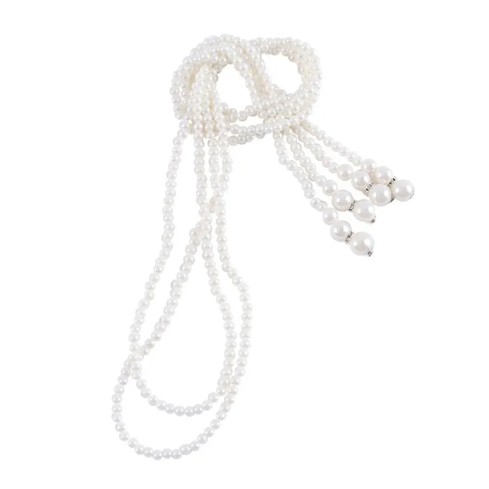 Elegantné moderné faux perl vintage dvojvrstvové pre dievčatá Dievčatko Denné šaty dekorácie náhrdelník Kórejský pás