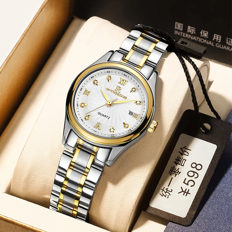 Elegantné módne dámske hodinky Luxusné značka Quartz Watch for Dámsky vodotesná z nehrdzavejúcej ocele Luminát