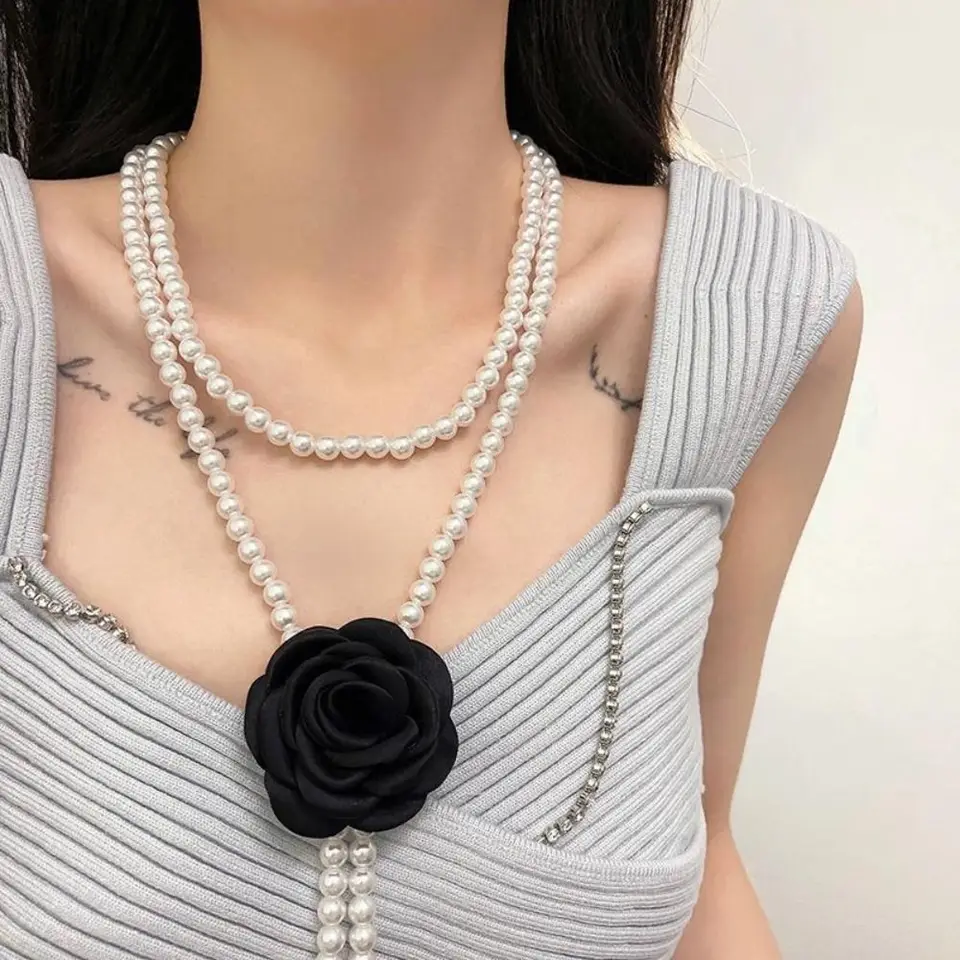 Elegantné perly pásové pásy Nové doplnky šaty dekoratívne perly retiazka Camellia kvetina elastický opasok Ženy