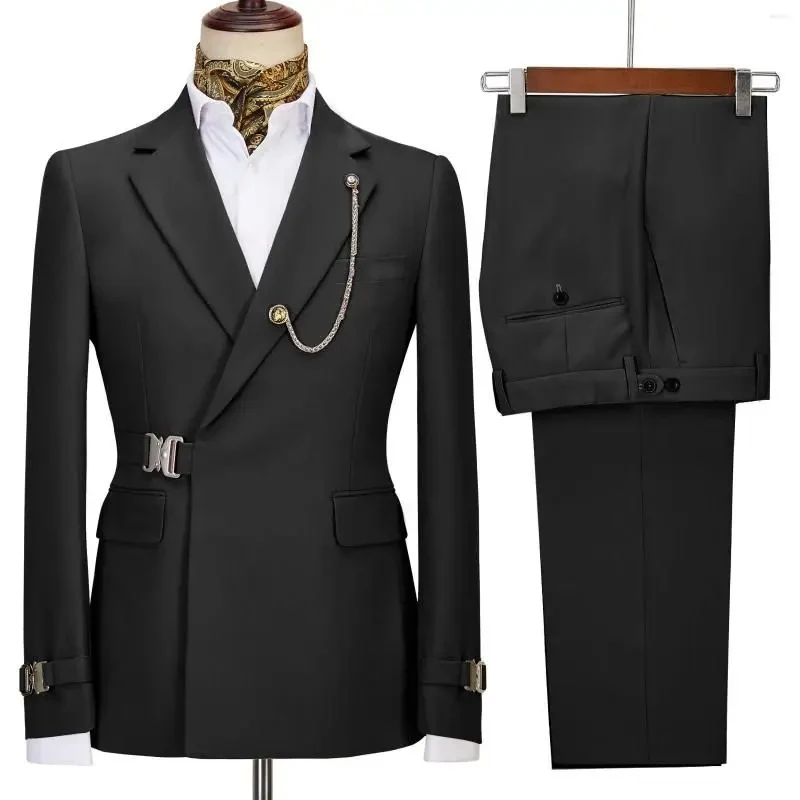 Elegantné pánske obleky 2 kusy Blazer Pants Talian Design snoped klopa Party Svadobný štíhly kostým Homme (Blazer+nohavice)