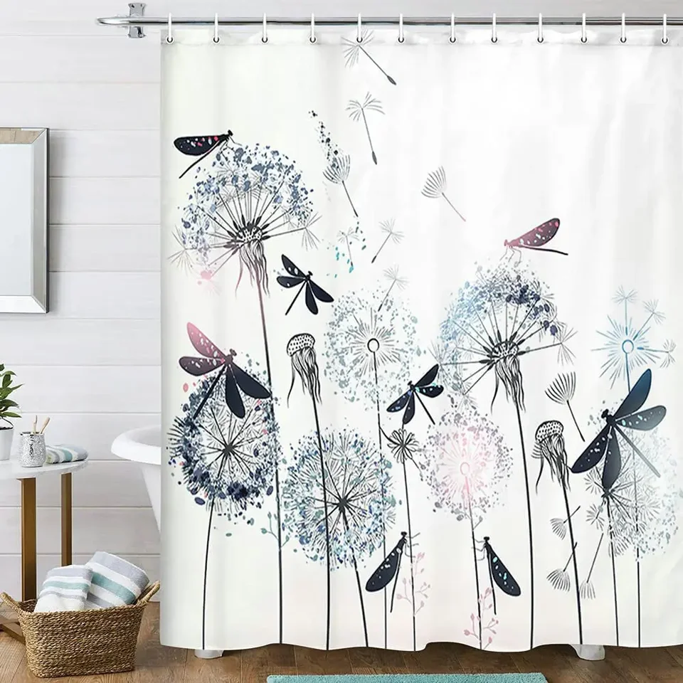 Elegantné púpavy Dragonflies sprchové závesy kvetinové kvety starožitné botanickú kúpeľňu estetické abstraktné kvety Moderná obrazovka