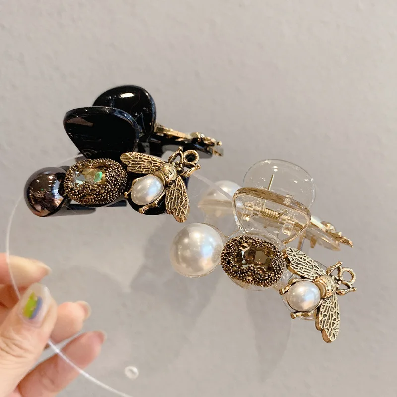 Elegantné retro včelové vlasy Vlasové vlasové pazúry ručne vyrábané perlové kryštály kamienok s klipom vlasov Luxusné šperky pre dievčatá Dámske vlasové doplnky