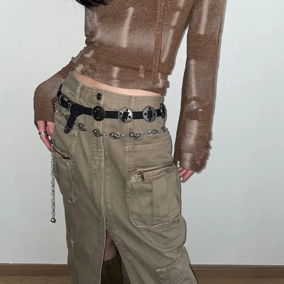 Elegantné rezbárske reťaze y2k pás punk džíns