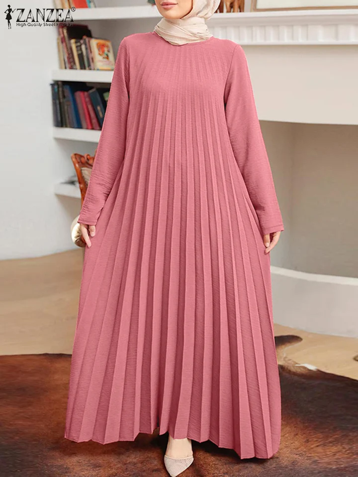 Elegantné skladané šaty Zanzea Ženy s dlhým rukávom Moslimské abaya hidžáb slnečné okuliare Femme Solid Vestidos kaftan iziamické oblečenie