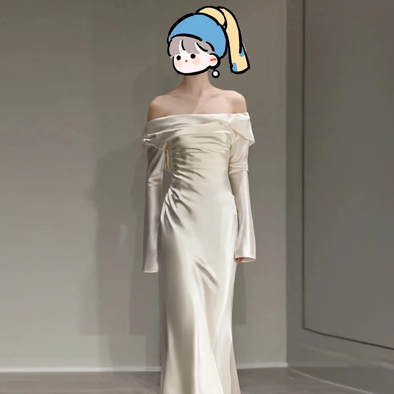 Elegantné svadobné šaty s dlhým rukávom Svetlo saténové morské panny Nové jednoduché kľudové brada princezná Svadobné šaty Vestido Prispôsobené