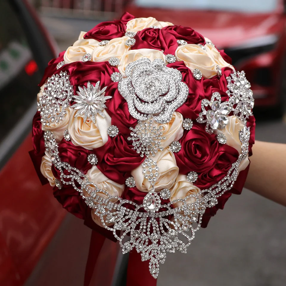 Elegantné Tassel Smienka Camellia Svadobné víno Červená ruža ruka kytica Svadba večné kytice Svadobné potreby W928a