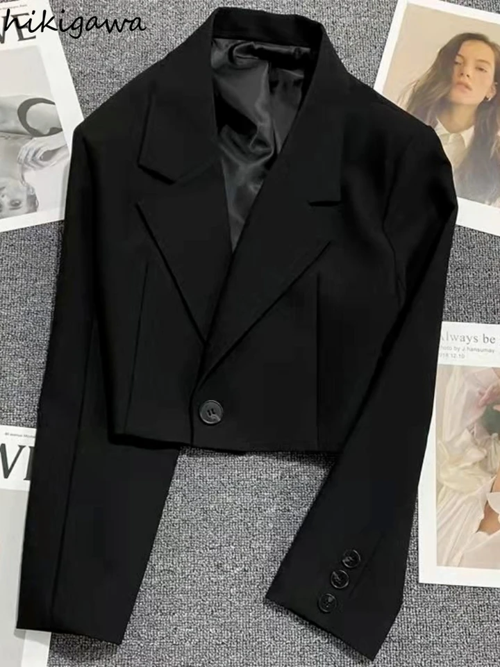 Elegantné čierne blazers módne plodiny Tops 2023 bundy Dámske oblečenie Príležitostné sako Mujer vesty femme voľný srsť s dlhým rukávom