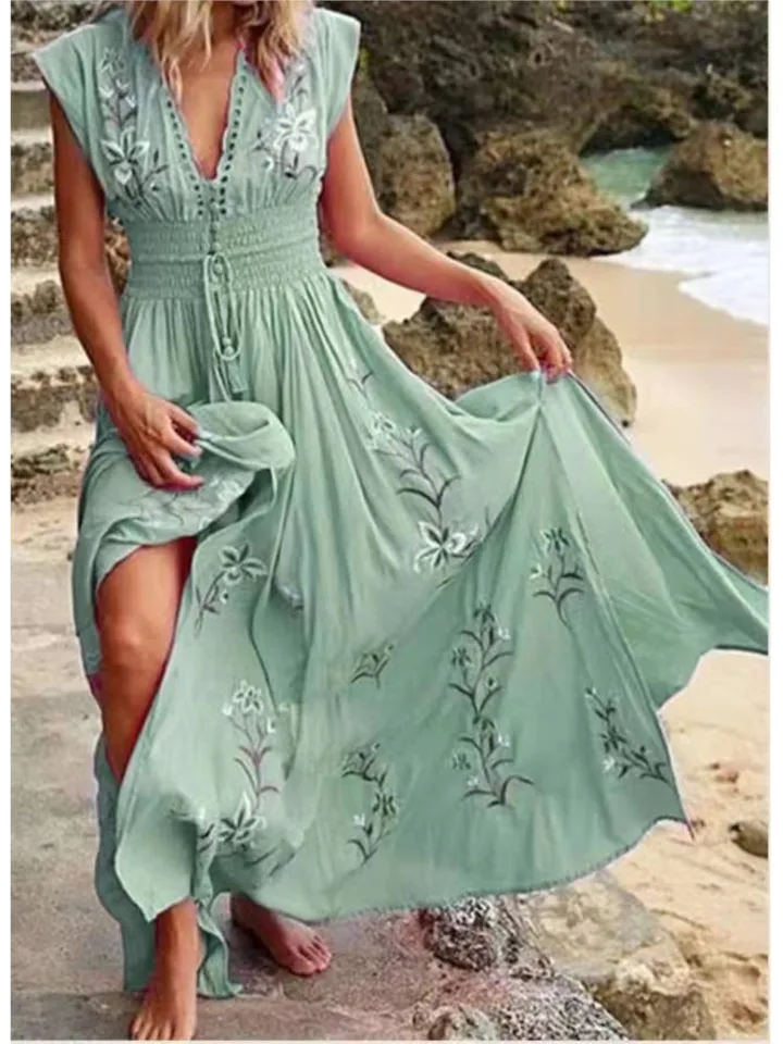Elegantné šaty s vasom bez rukávov pre ženy pre ženy módne jar leto letná kvetinová tlač Česká štrbina šaty ženské