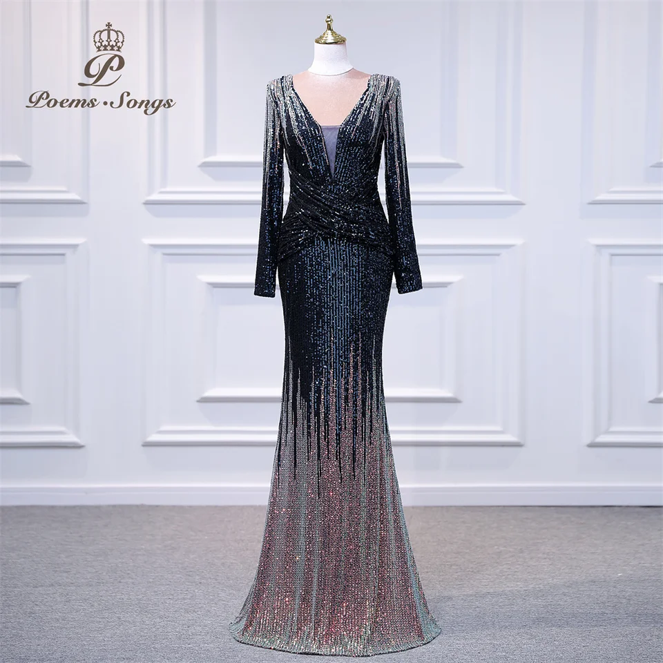 Elegantné šaty Ženy na svadobnú hostinu Dlhé rukávy Večerné šaty Vestidos de Fiesta Rúch de Soiree de Mariage Party Dress