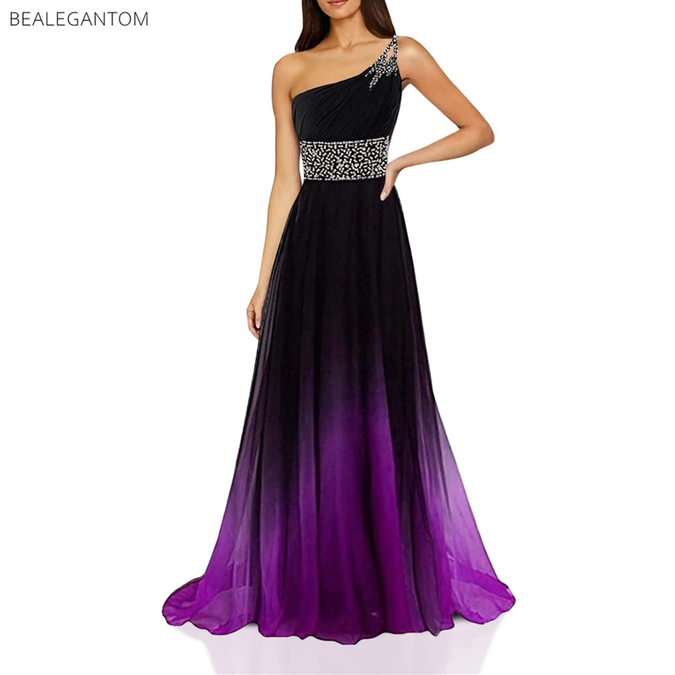 Elegantné šifónové gradienty ples šaty Crystal Ombre Long Formal Príležitosť družička večerné večierky plášťové plášť Rupe de Soiree