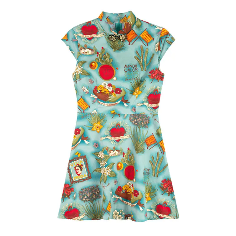 Elegantné ženy tlač kvetina cheongsam china oblečenie orientálne mladé dievčatá šaty vintage