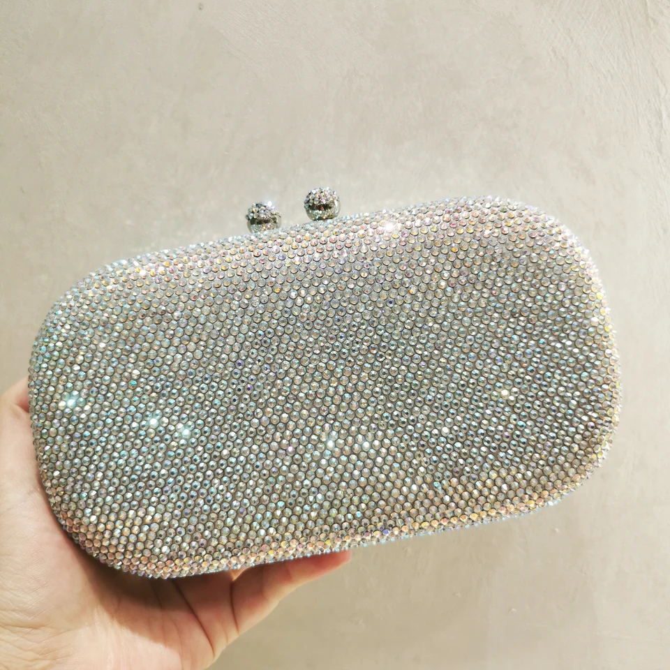 Elegantné ženy Čierne/oranžové/strieborné kryštálové spojky Večerné tašky Lady Diamond Diamond Minaudiere Kabelka Svadobná kabelka
