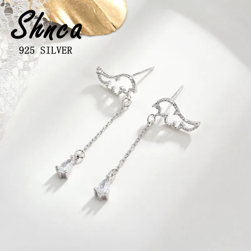 Elegantný kamienok 925 Sterling strieborné víly Krídla dlhá strapca voda Drop Stud Stud For Women Girl Princess Le196
