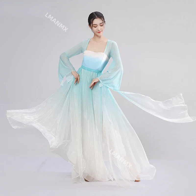 Elegantný klasický tanečný kostým Žena Čínsky štýl Hanfu Stage Costume Národný fanúšik dáždnik Dance Practice oblečenie oblečenie