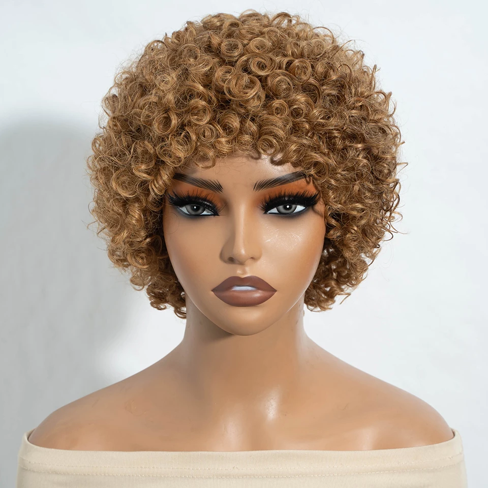 Elegantný prírodný brazílsky afro výstredný kučeravé ľudské vlasové parochne Blond