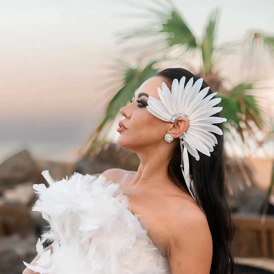 Elegantný prívesok prehnané náušnice z peria Ženy boho ušné doplnky Romantické uši