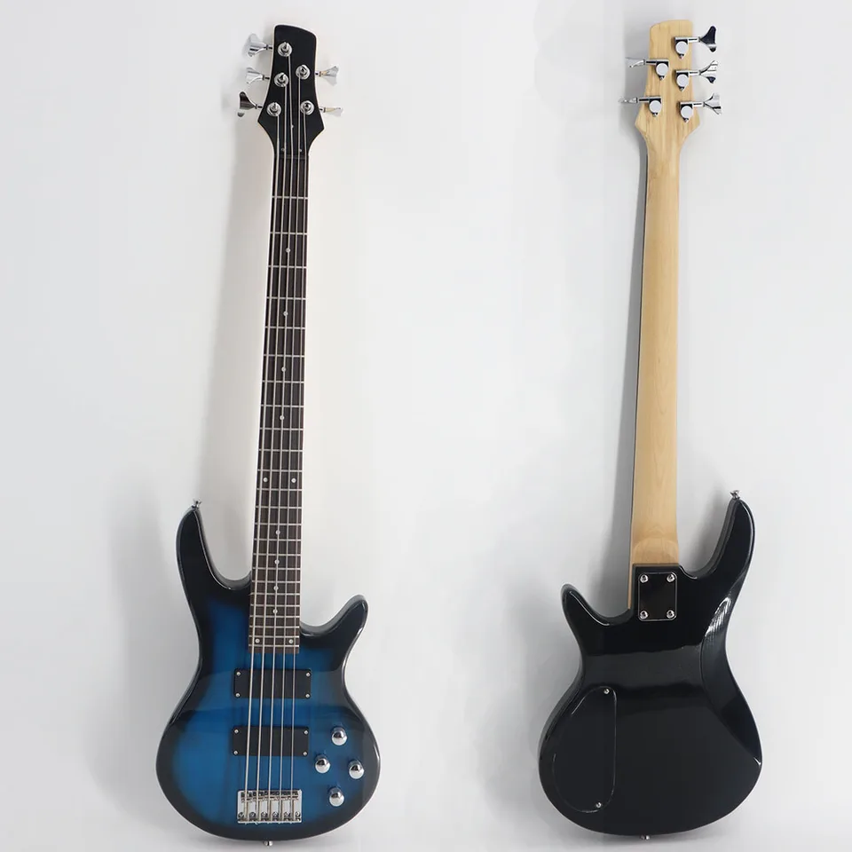 Elektrická basová gitara, humbucker, pasívny pickup, modrá farba, 5 strunových basov, 24 pražcov, horúce predaja