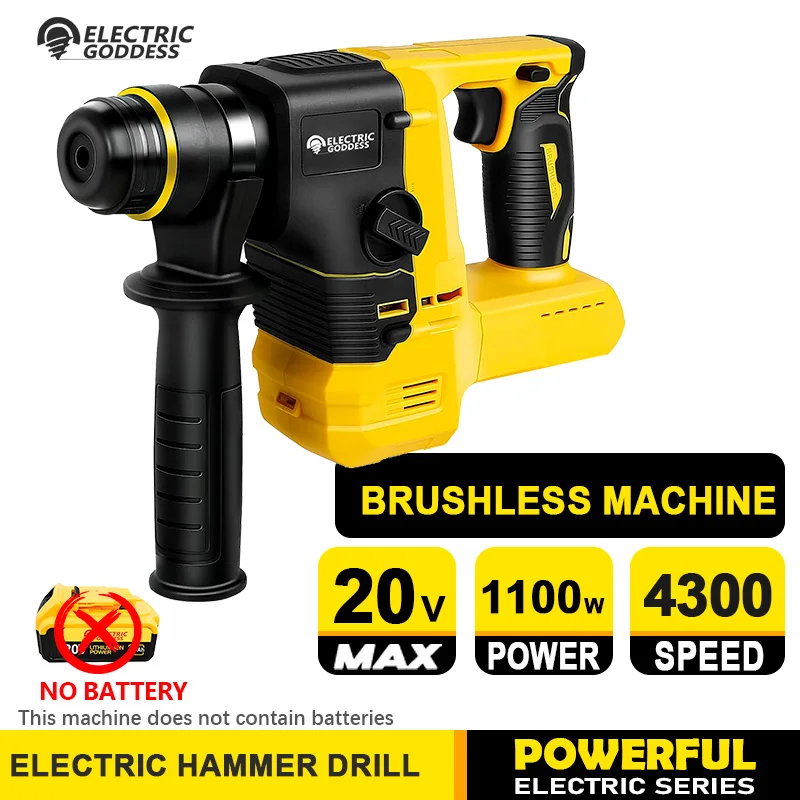 Elektrická bohyňa bez kefky Electric Breaker Hammer vŕtačku bezdrôtového rechargeable multifunkčného elektrického náradia pre dewaltovú batériu
