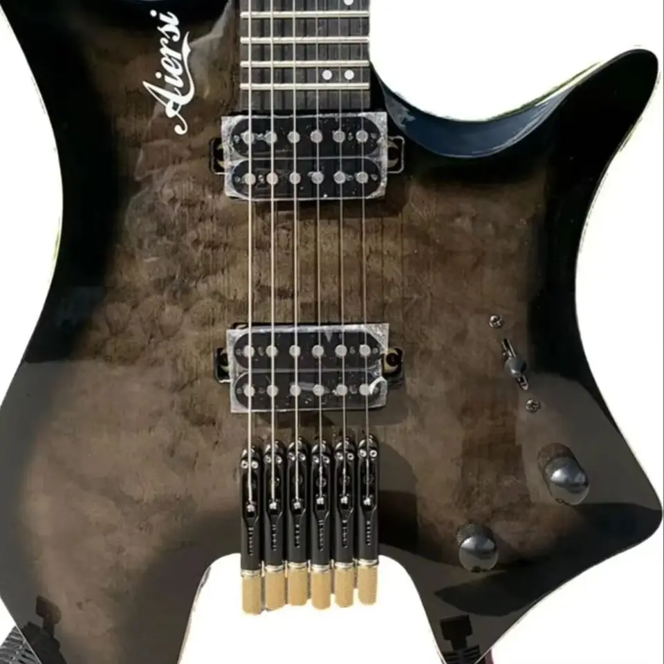 Elektrická gitara Aiersi bez hlavy, čierna farba, popolček, HB snímače, novo, 6 reťazcov