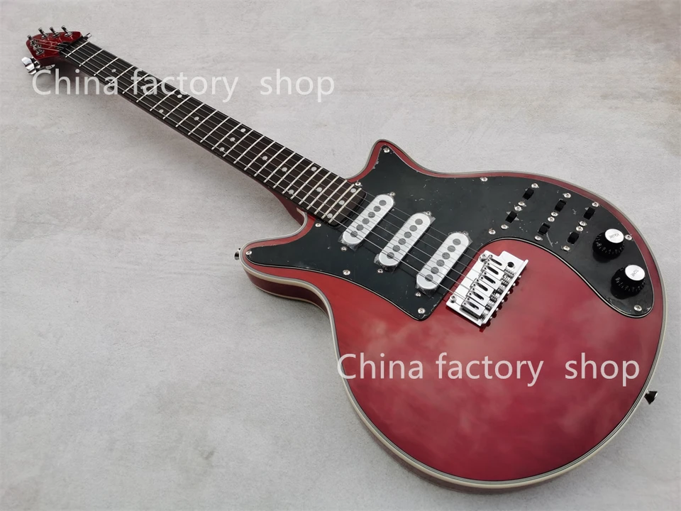 Elektrická gitara Brian May, mahagónové telo, hmatník z ružového dreva, červená, 3 popáleniny, 6 reťazcov