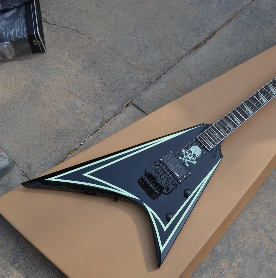 Elektrická gitara v tvare 6-strunového štýlu, dekorácia lebky, most s dvojitým vibrátorom, preprava zdarma