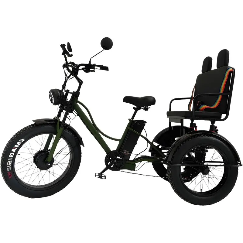 Elektrická trojkolka s 3 kolesami s sedadlom spolujazdca pre dospelých 48 V 750 W Snehový tuk Elektrický bicykel Odnímateľná batéria s bezpečným opaskom