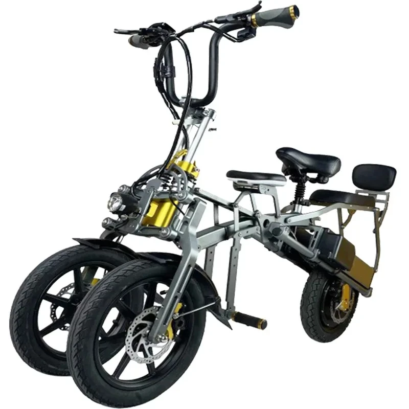 Elektrická trojkolka s 3 koliesko, elektrickým bicyklom, skladacie bicykle, dve predné kolesá, 48 V, 15,6AH, 500 W, 45 km