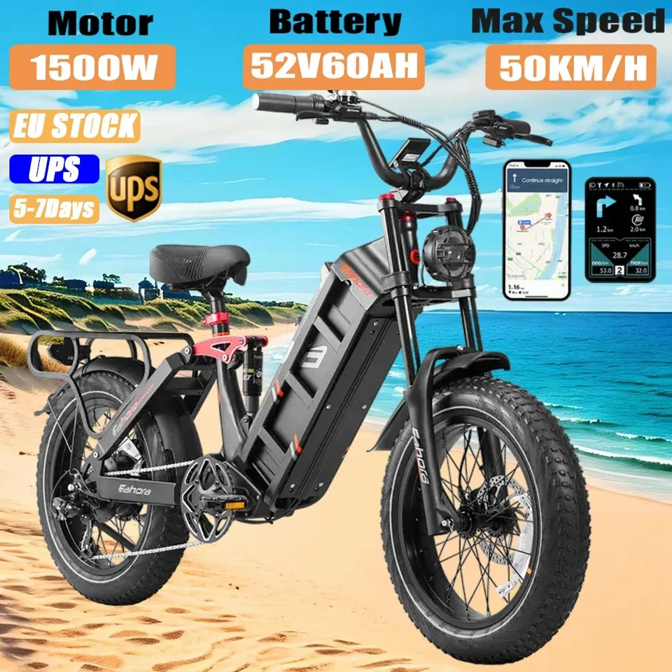 Elektrické bicykel 1500W motor 52V 60 AHLITA LITHIUNA BATTERICKÁ JULIET 2 20INCH ELEKTRICKÉ BIKLY Dospelý prepravu prepravy prepravy EBIKE