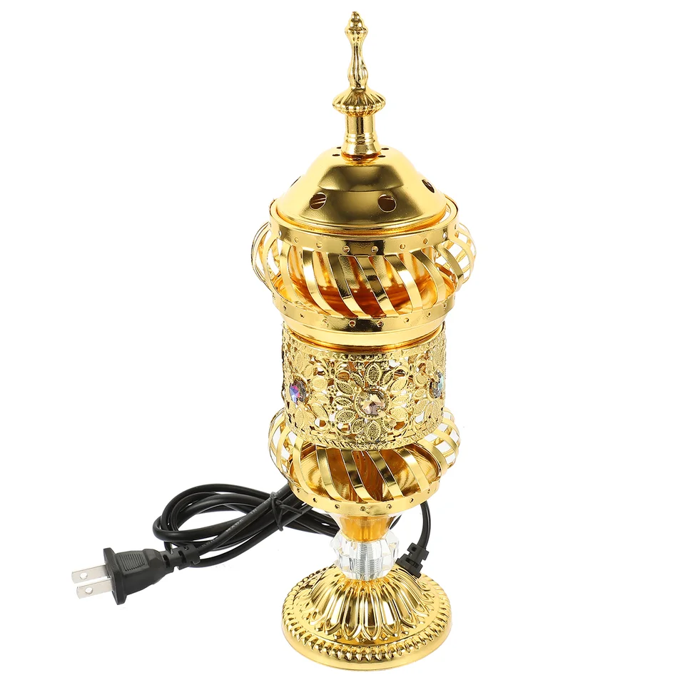 Elektrické kadidlo Burner na Stredný východný festival Plug-in kov Malé santalové drevené uhlie vnútornej súpravy Zlatý železný držiak