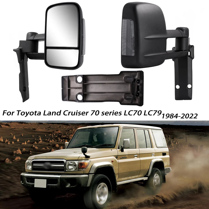 Elektrické nastavenie nákladného vozidla Topové sklenené vlečné bočné zrkadlo pre Toyota Land Cruiser 70 Series LC70 LC79 1984-2022 s zákrutou Signa Light