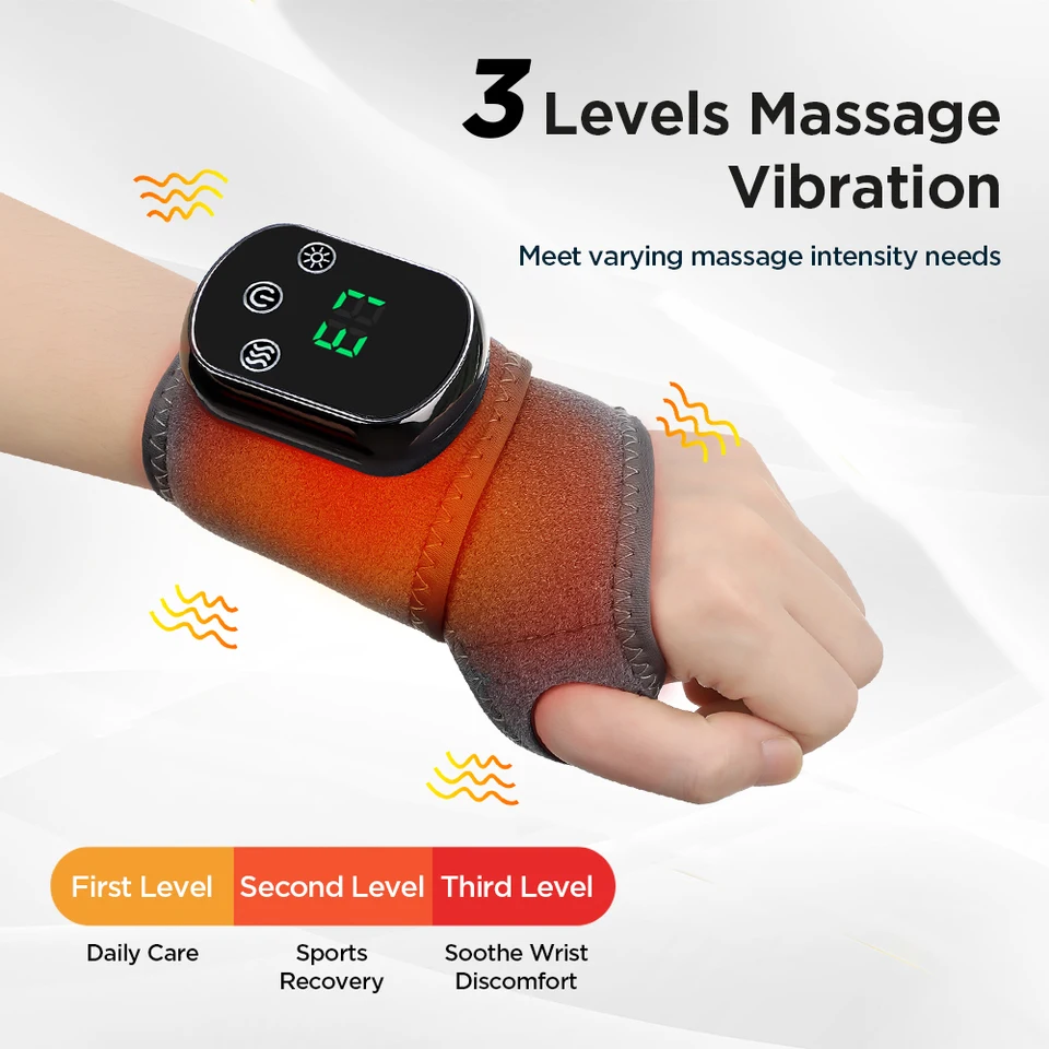 Elektrické zahrievanie zápästia Massager 5 úrovní Horúce komprimovanie 3 úrovne Vibrácie masáž zápästie ochranné pásmo Karpal tunel reliéf