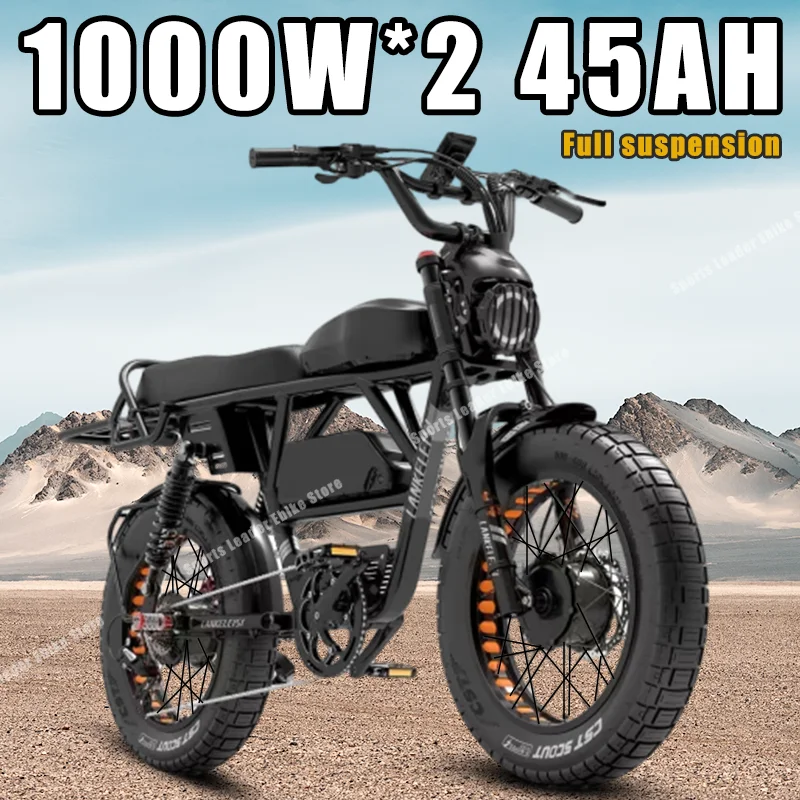 Elektrický bicykel Dospelý 2000 W duálny motor 48v45Ah 20*4 palcových tukových pneumatík Elektrický bicykel v teréne Motocykel Plné zavesenie Ebike