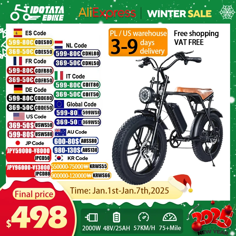 Elektrický bicykel IDOTATA V8 Pro pre dospelých, motor 1 000 W, 48 V, 25AH, 20 palcov, 4,0 tukových pneumatík, Snow Mountain E-Bike, Electric Bicycle