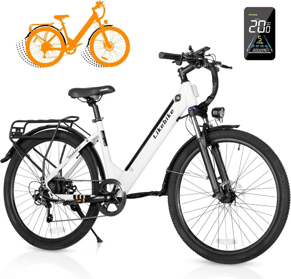 Elektrický bicykel Seeker S pre dospelých 350 W (vrchol 540 W) 26-palcový elektrický bicykel krok cez ebike, s 36 V/9AH batériou, 20 mph, 7-stupňová