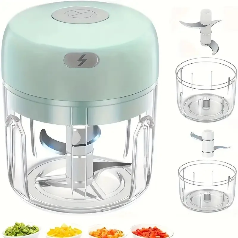 Elektrický cesnakový vrtuľník, mini prenosná vegetariánska vrtuľník, 250 ml cesnakovej mlynanovej riasenky