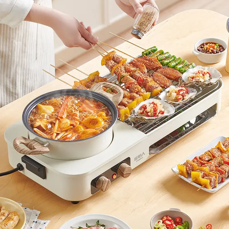 Elektrický grilovací sporák Household Dvoj v jednom horúcom hrnci Grilovanie Shabu-Shabu One-in-One Pot Multifunkčná grilovacia doska