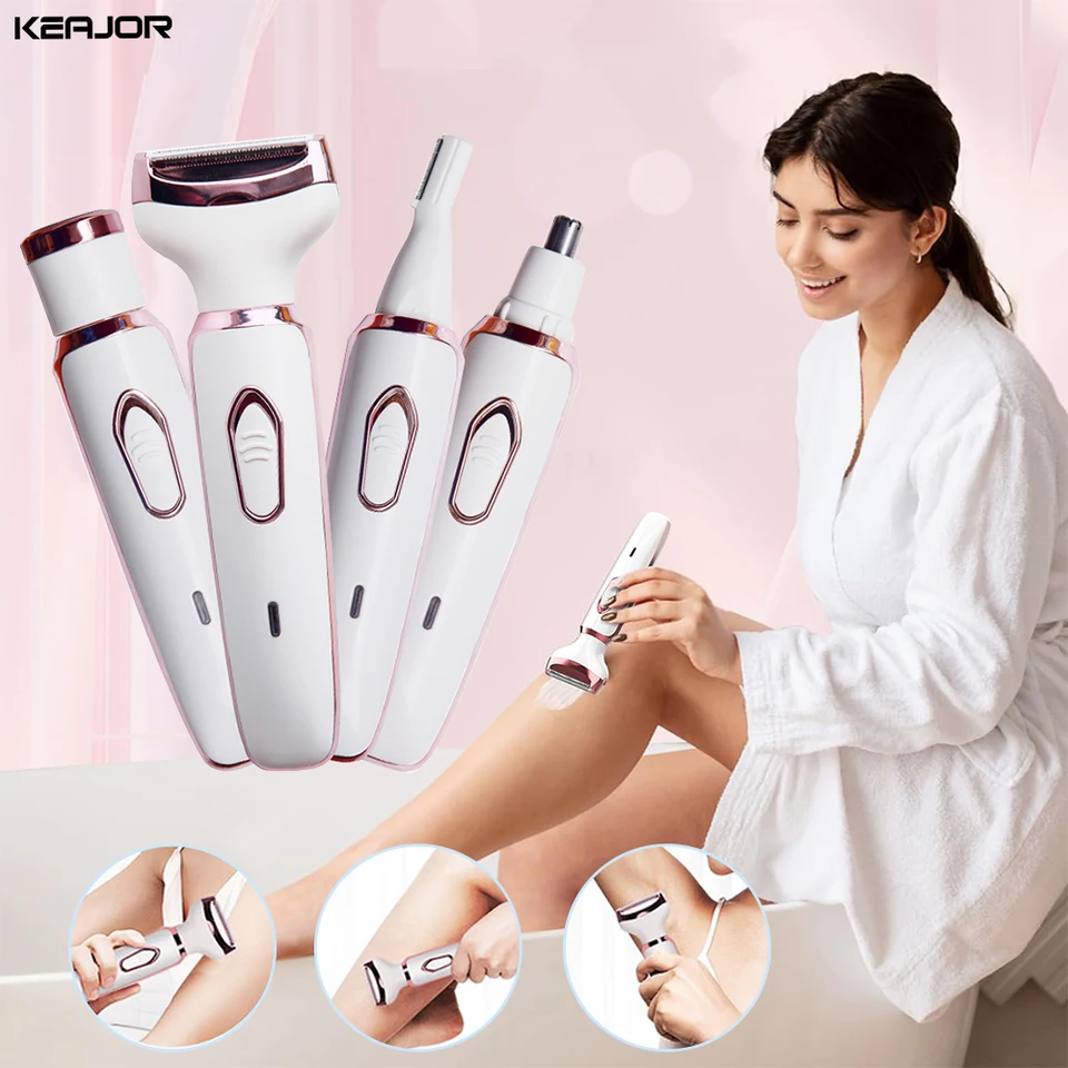 Elektrický holiaci strojček pre ženy 4 v 1 nôh tela Lady Lady Bikini Bikini Hair Epilátor bezbolestné tvárové fúzy prenosný prenosný odstraňovač vlasov