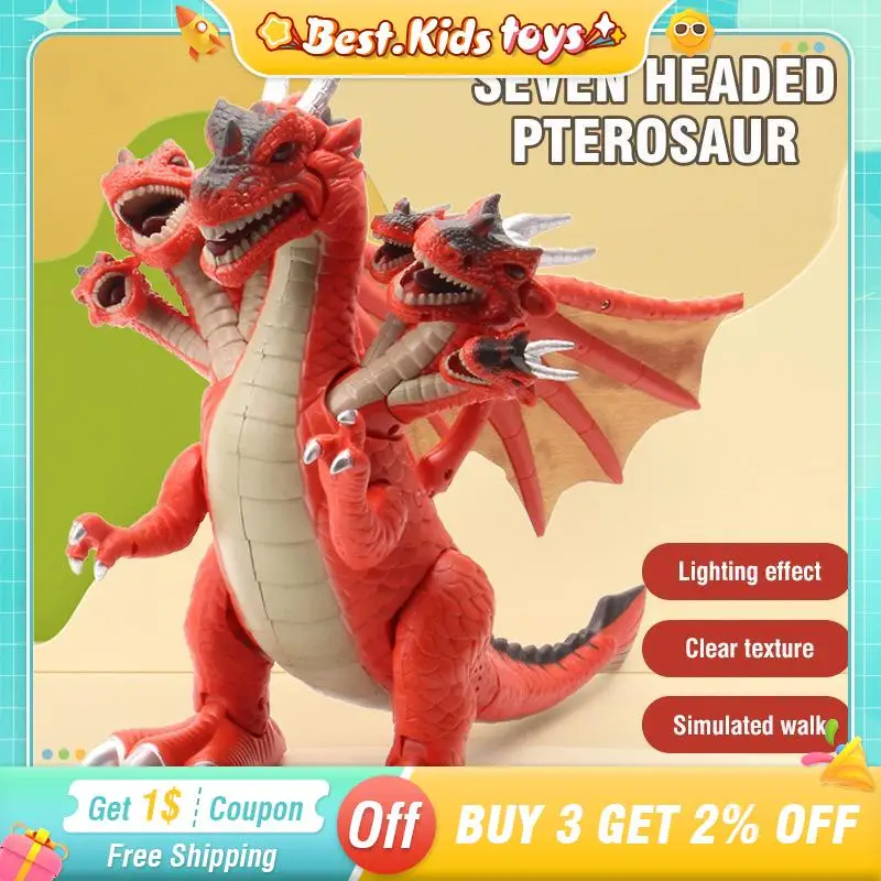 Elektrický päť sedemhlavých dinosaurov lietajúci drak akusto-optický bionický chôdza huko